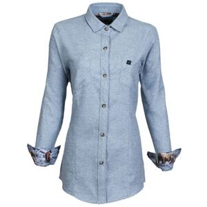 Pladra Cascade Flannel Bear Print Long Sleeve Top Size M In Dusty Blue